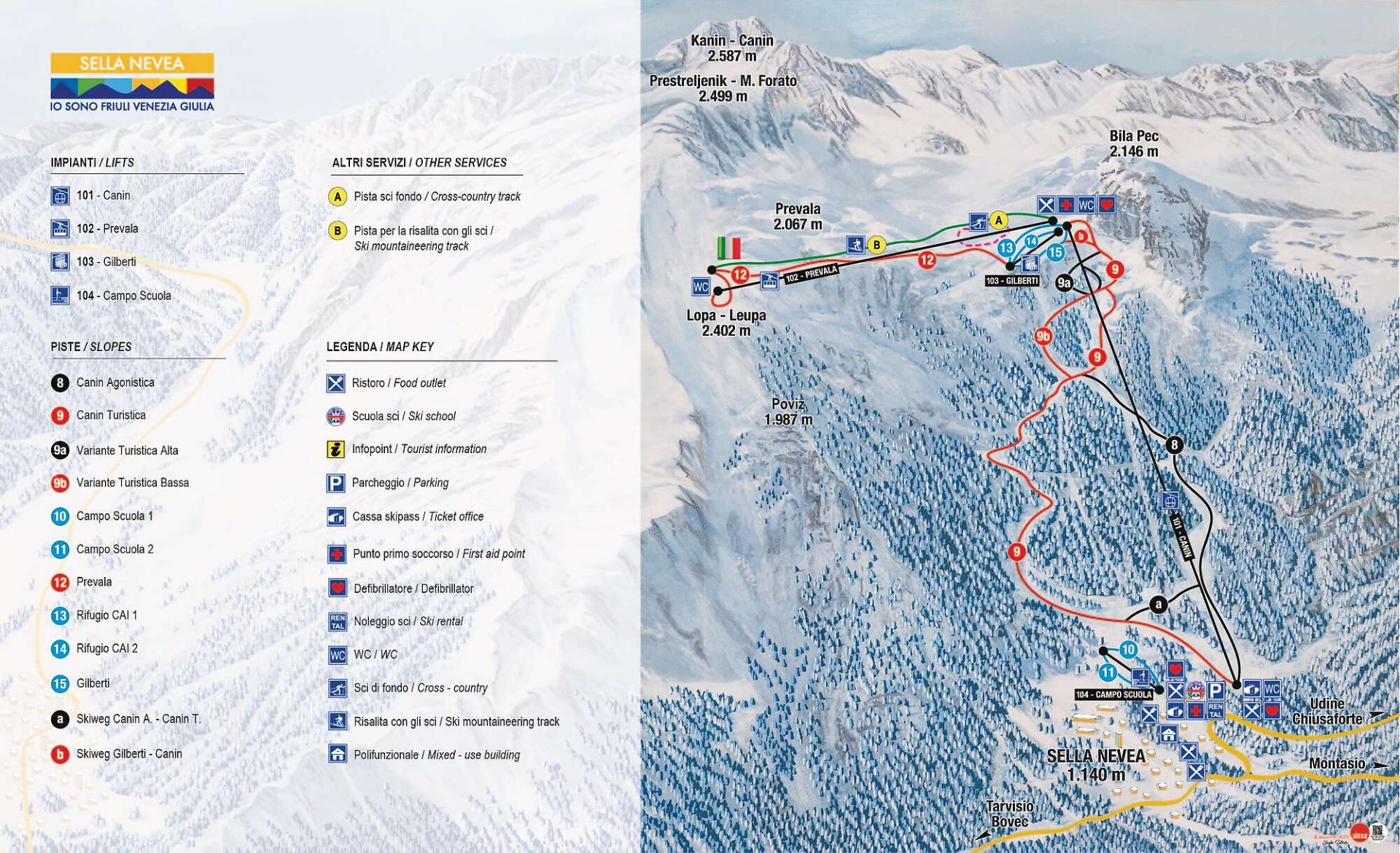Sella Nevea - mapa vleků a sjezdovek